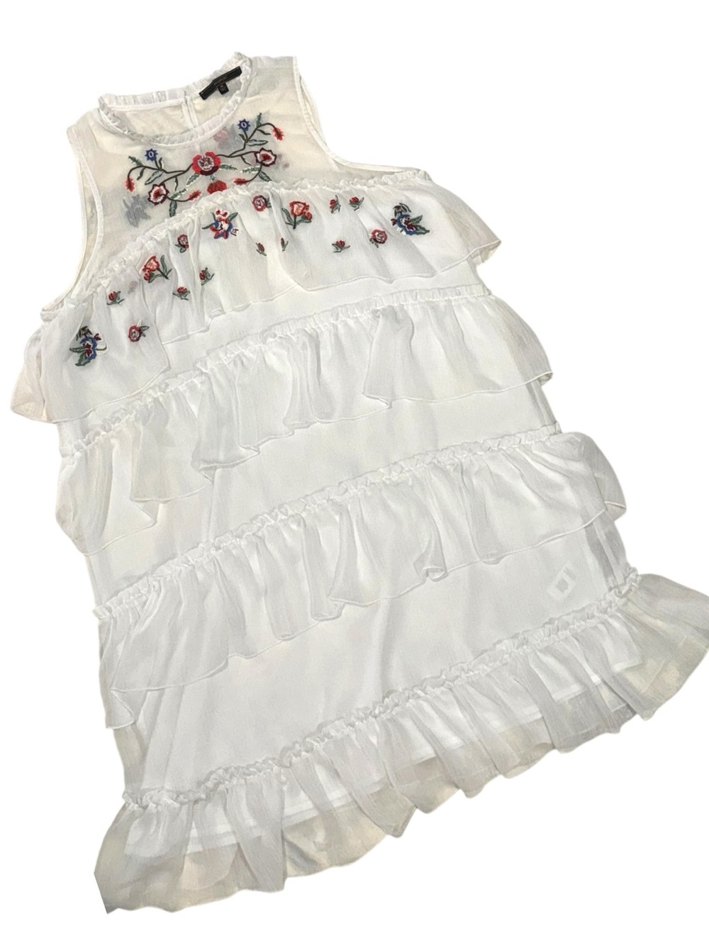 MAXSPORT White Ivory Floral Embroidered Tiered Ruffle Dress XL NWOT - Picture 10 of 12